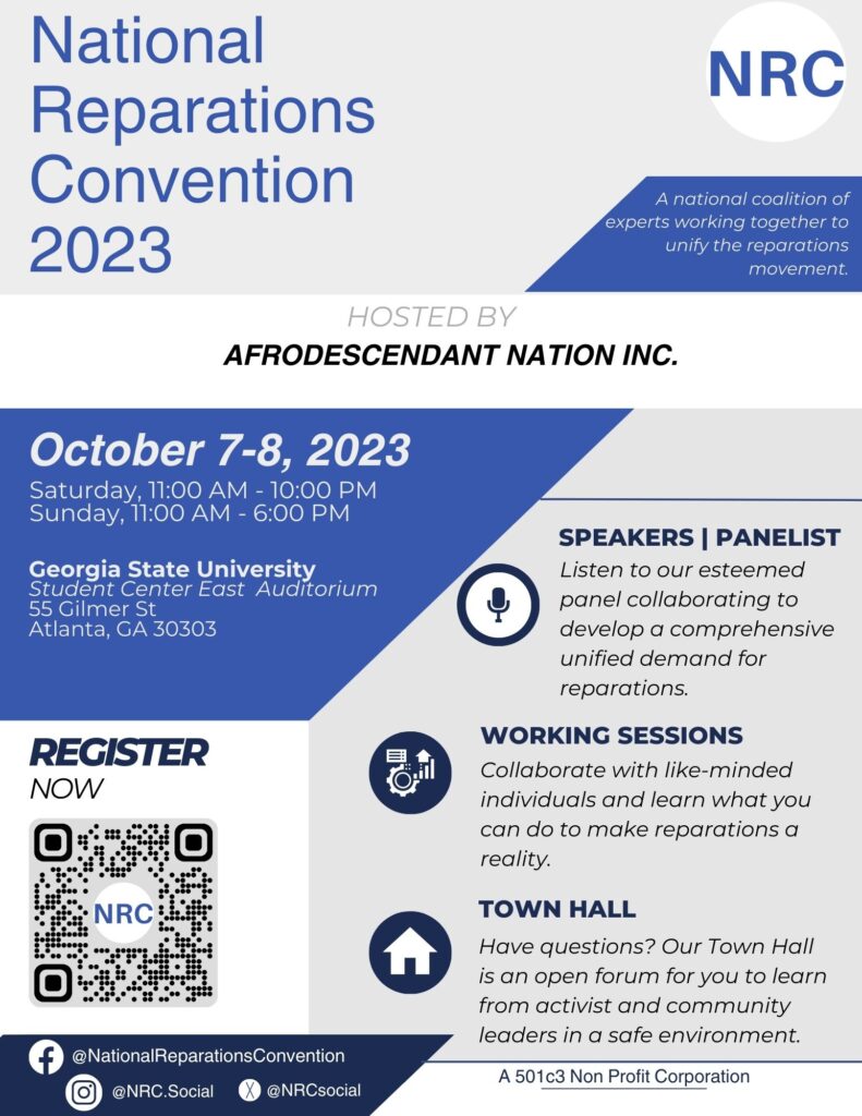 Reparations Convention 2023 Flyer with QR code